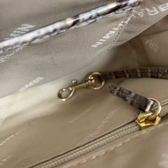 BRAHMIN Fold Over Clasp Shoulder Bag Clutch Crocodile Embossed Leather Silver - Picture 11 of 14